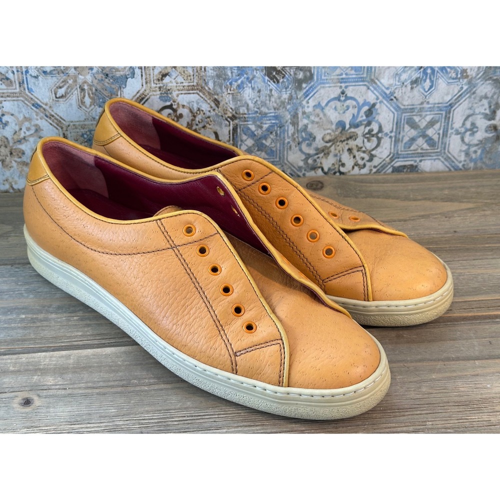 Salvatore Ferragamo Sport Sneakers Leather Womens 7.5 Orange Good